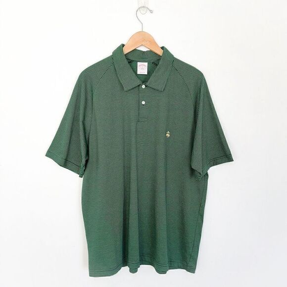 Brooks Brothers 346 Men’s Green and Navy Stripe Embroidered Gold Floss, Sheep, N - Picture 1 of 9